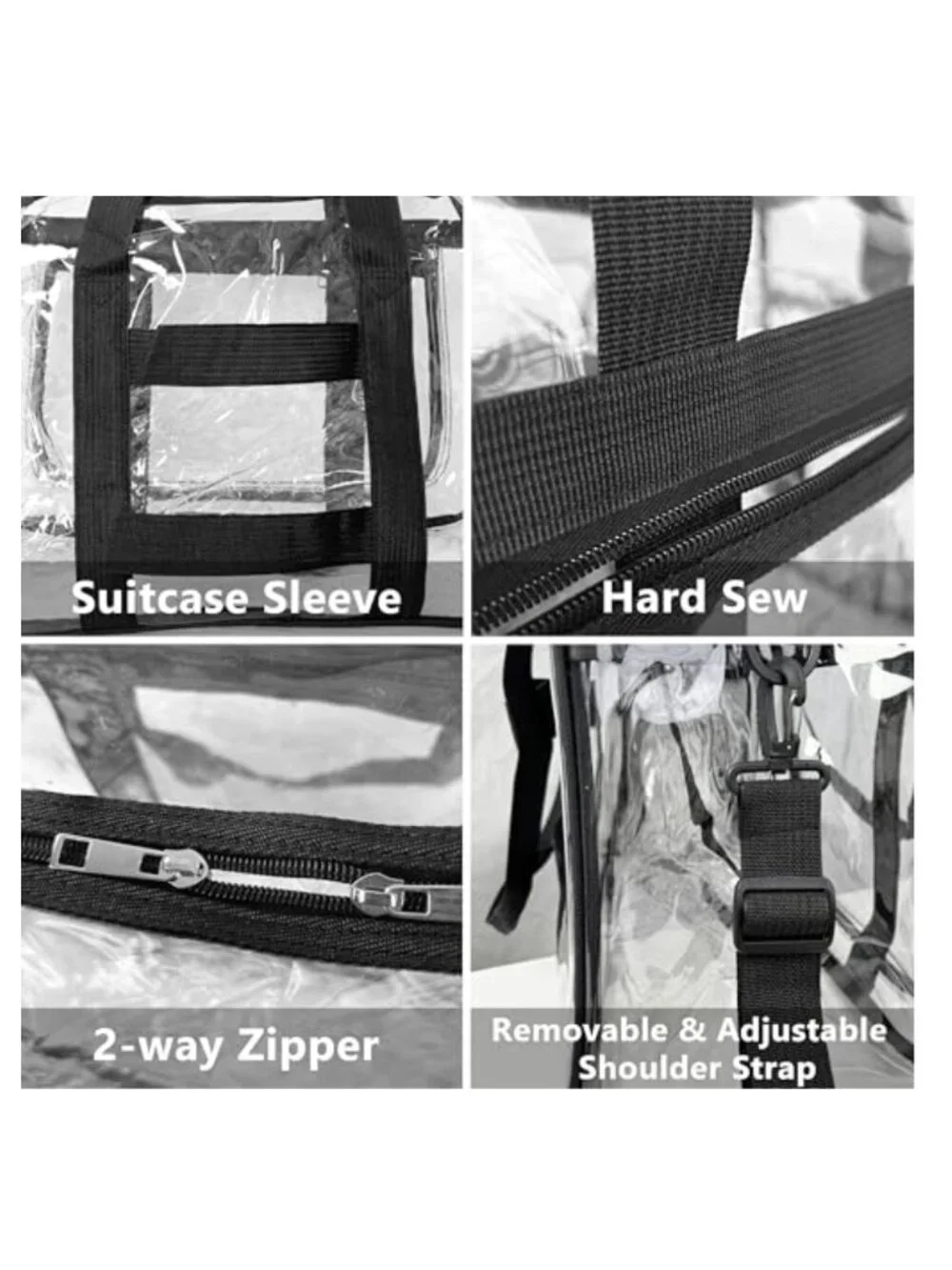 Clear Gym Bag with Shoe Compartment, Heavy Duty PVC Travel Tote, Adjustable